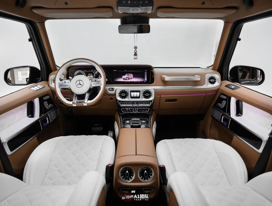 Brown and white luxury automotive leather interior