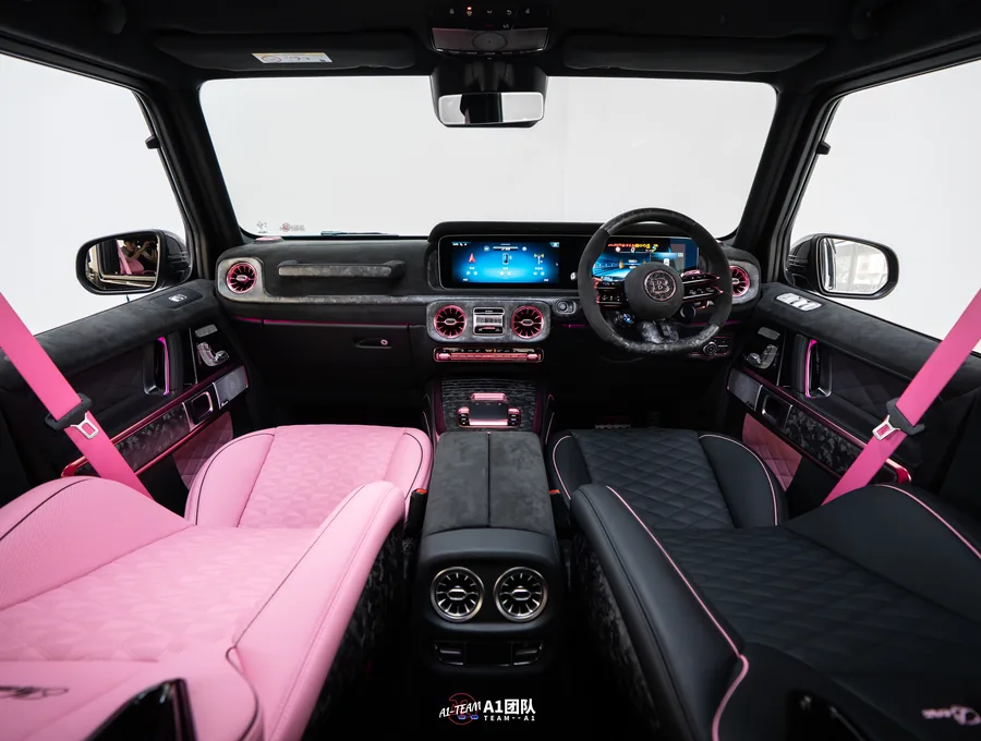 Black and pink automotive leather interior