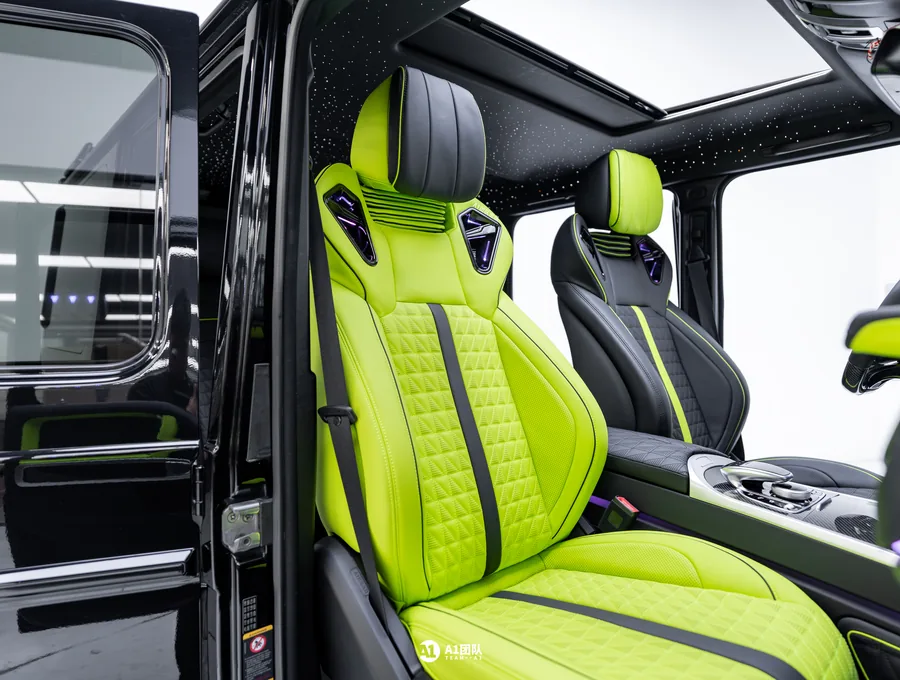 High-contrast yellow automotive leather interior