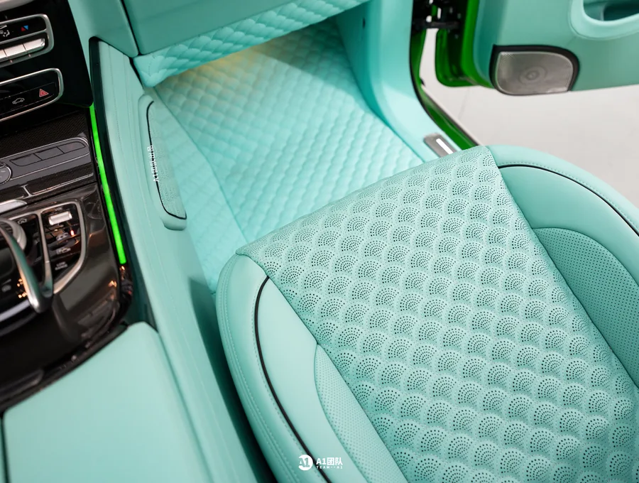 Turquoise automotive leather interior